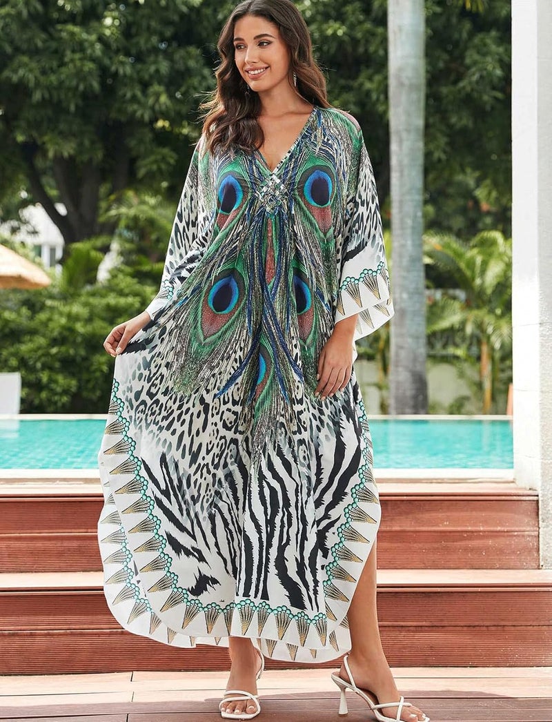 KECVOT Kaftan Dresses for Women Plus Size Batwing Sleeve Caftans Long Bathing Suit Cover Up Maxi Beach Dress Loungewear - Image 1